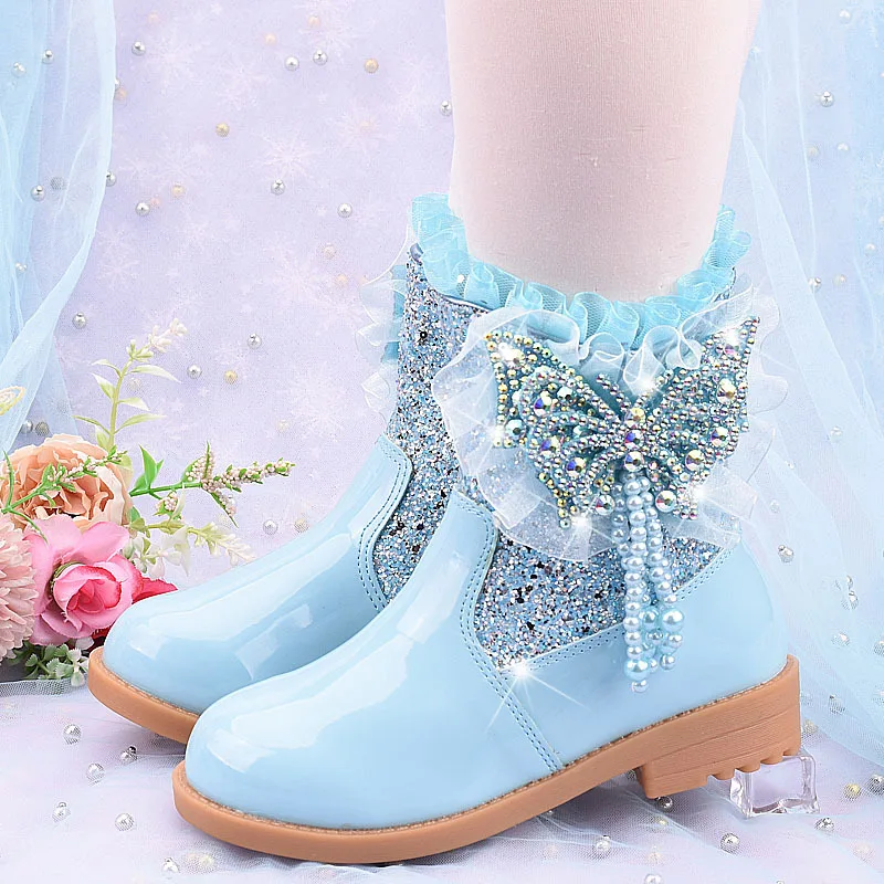 Girls' Elsa Princess New Warm Casual Little Girl Bowknot Children's Boots