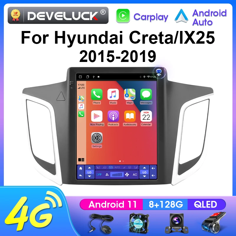 

For Hyundai Creta IX25 2015-2019 2 Din Android 11 Car Radio Multimedia Video Navigation Carplay Auto Stereo 4G Head Unit DSP RDS