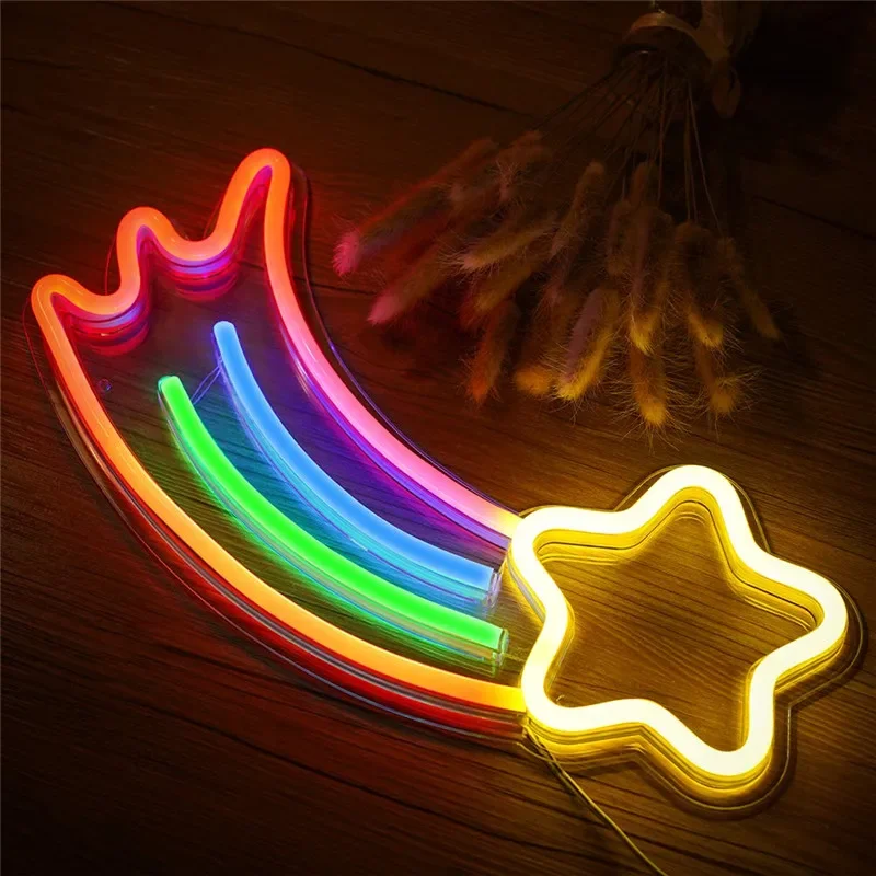 Meteor Neon Lights Neon Signs Bar Party Wall Hanging Light for Shop Window Xmas New Years Decor Colorful Neon Lamp USB Powered