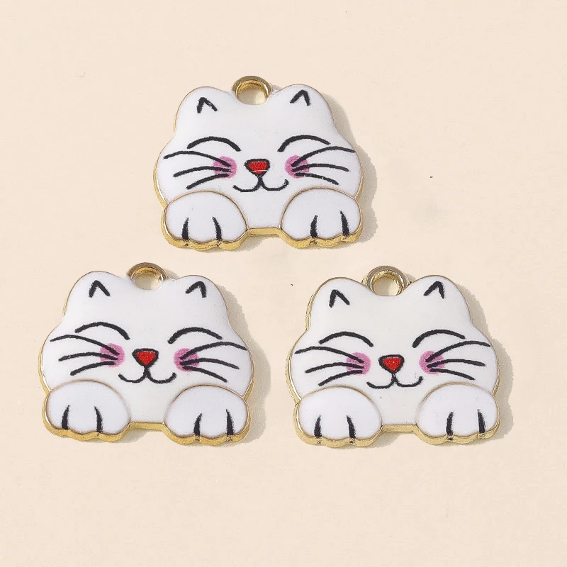 Leslie 10 Stück 16*18mm Niedliche Metall-Emaille Katzen-Anhänger für Schmuckherstellung DIY Schmuck Ohrhänger Halsketten-Anhänger – Detail 17