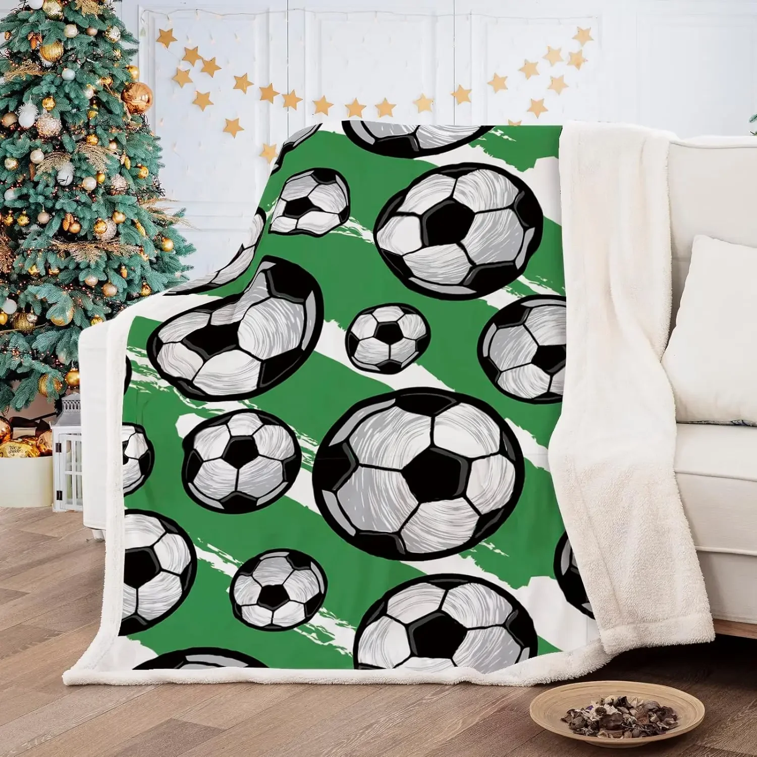 

Football Printed Sherpa Blanket for Kids Teens Adults Soft Warm Microfiber Fleece Solid Blanket for Bed,