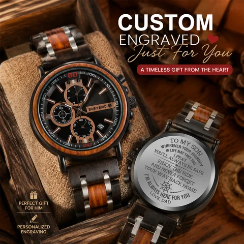 BOBO BIRD Personalized Wooden Watch for Men Custom Name Luxury Quartz Wristwatch Adjustable Strap Gift Dropshipping For  Men