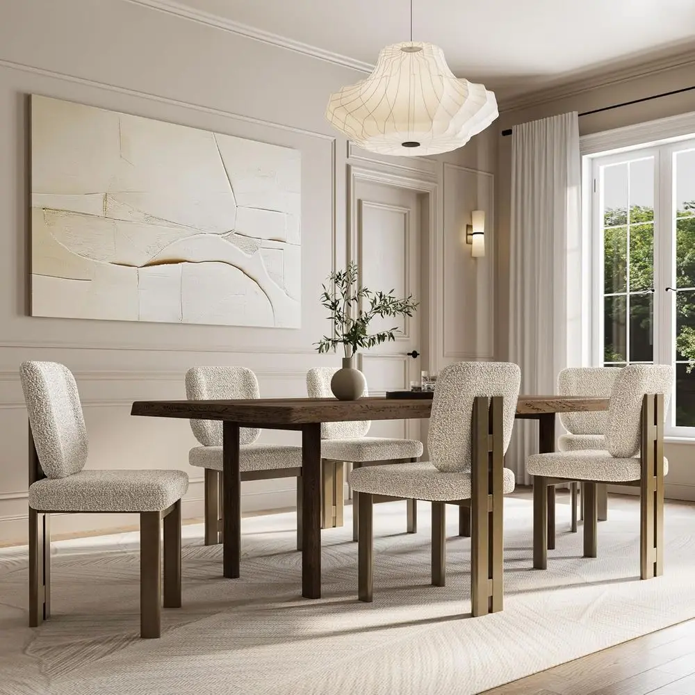 

Набор из 6 обеденных стульев современного фермерского дома с обивкой из шерпа, бежевого цвета, ножки из орехового дерева для кухни и ресторана