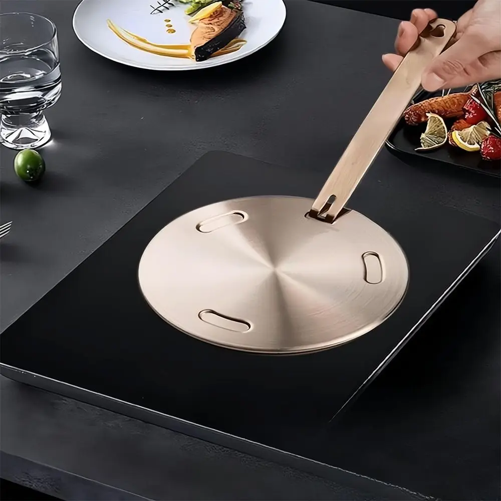 16/20/24/28cm Induction Cooker Heat Conduction Plate Stainless Steel Rose Gold Heat Diffuser Ring Plate with Removable Handle