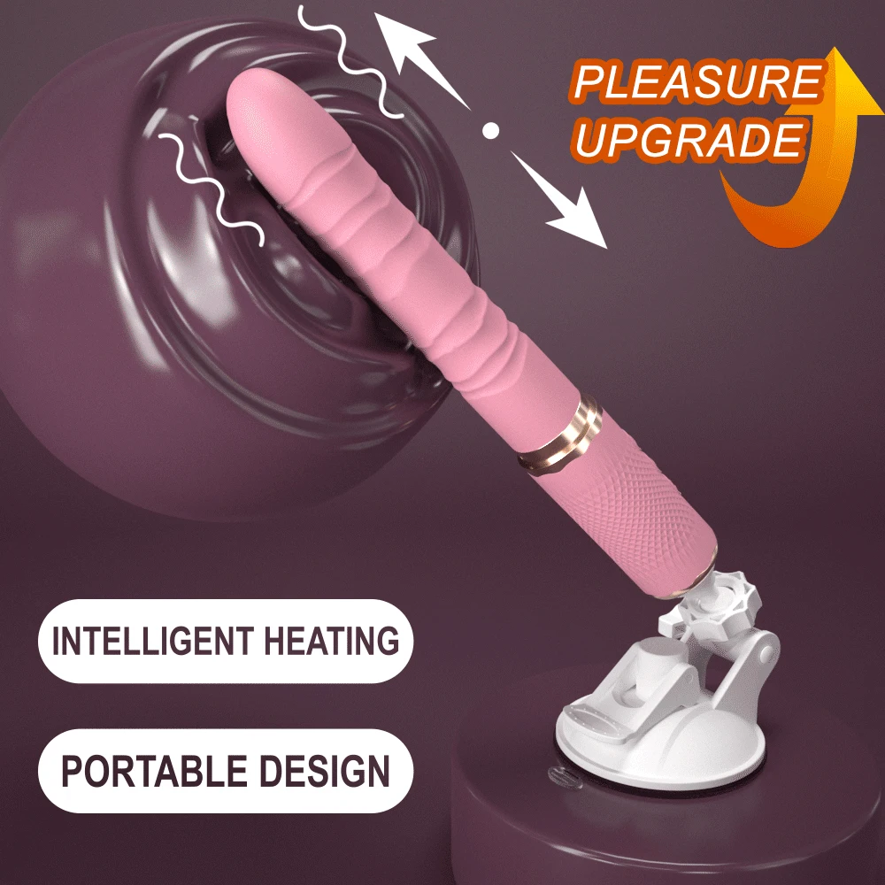 Dual motor and sucker 10 mode Automatic Sex Machine Telescopic Thrusting,Heating Dildo Vibrator Massager Retractable Clitoral An