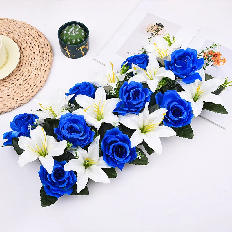 Künstliche Blumenreihe, luxuriöse weiße rote Rose für Hochzeit, Tischdekoration, Blumen, Hintergrund, Wandbögen, Dekor, Party, Bühne, Blumen – Detail 15