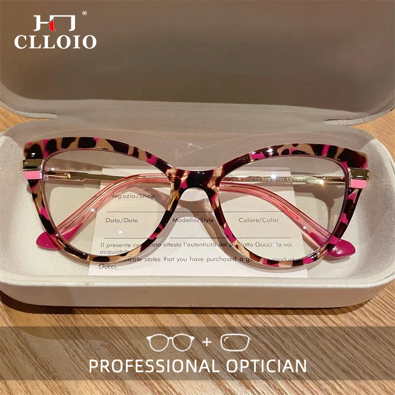CLLOIO Fashion Cat Eye Anti Blue Light Reading Glasses Women Anti-reflection Customization Myopia Optical Prescription Glasses