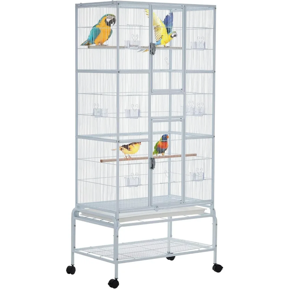 

Bird Cage, 69 Inch Parakeet Cage, Extra Large Wrought Iron Feeding Bird Cage with Rolling Stand, for Parakeet, Cockatiels, Conur
