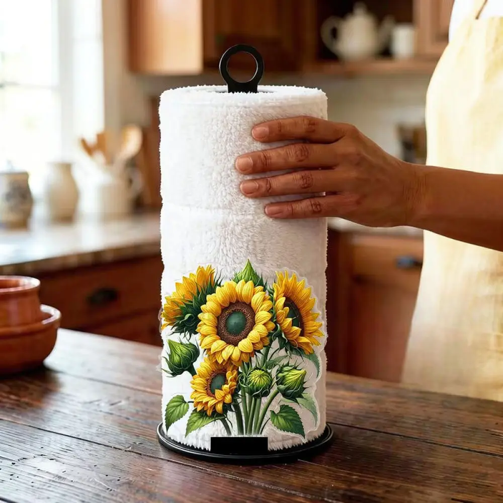 Countryside Style Sunflower Pattern Paper Napkin Dispenser Wooden Countertop Stand For Dining Room Table Storage
