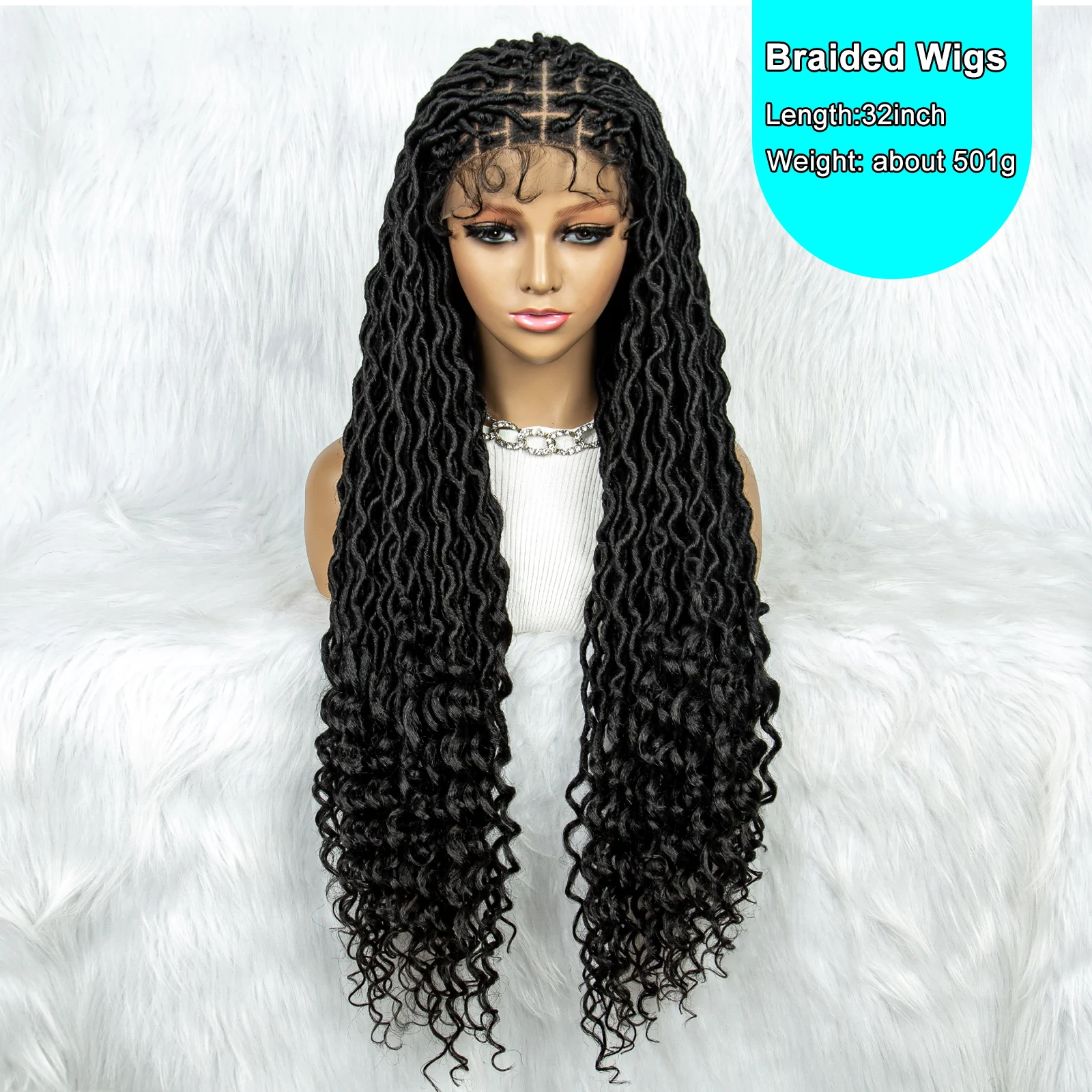 Cornrow-Perruque synthétique tressée 9x6 pour femmes africaines, perruque lace front wig, dreadlock tressée carrée sans nœud avec extrémité bouclée