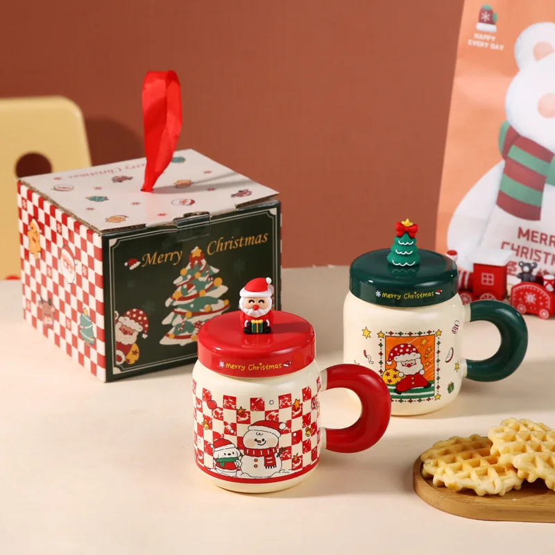 Christmas 3D 400ml Ceramic Mug With Santa Snowman Cartoon Lid High Heat Resistant Xmas Cup Gift For Kids Adults Home Party Gift