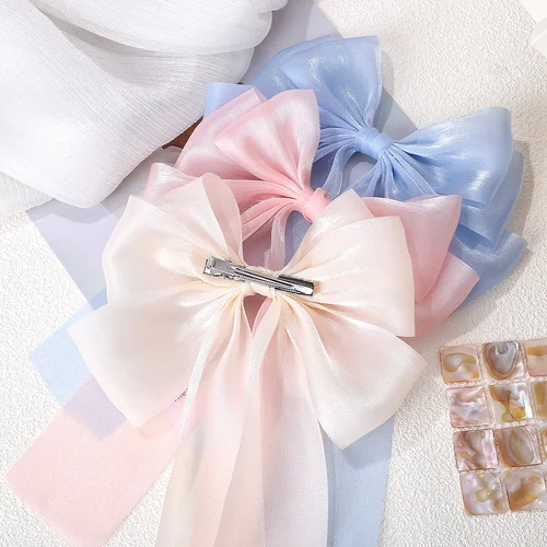 1 Uds. Pinzas para el cabello con lazo de satén azul y rosa para niñas, pasador con lazo de cinta grande y dulce, horquilla, Clip para cola de caballo, accesorios para el cabello para primavera y verano