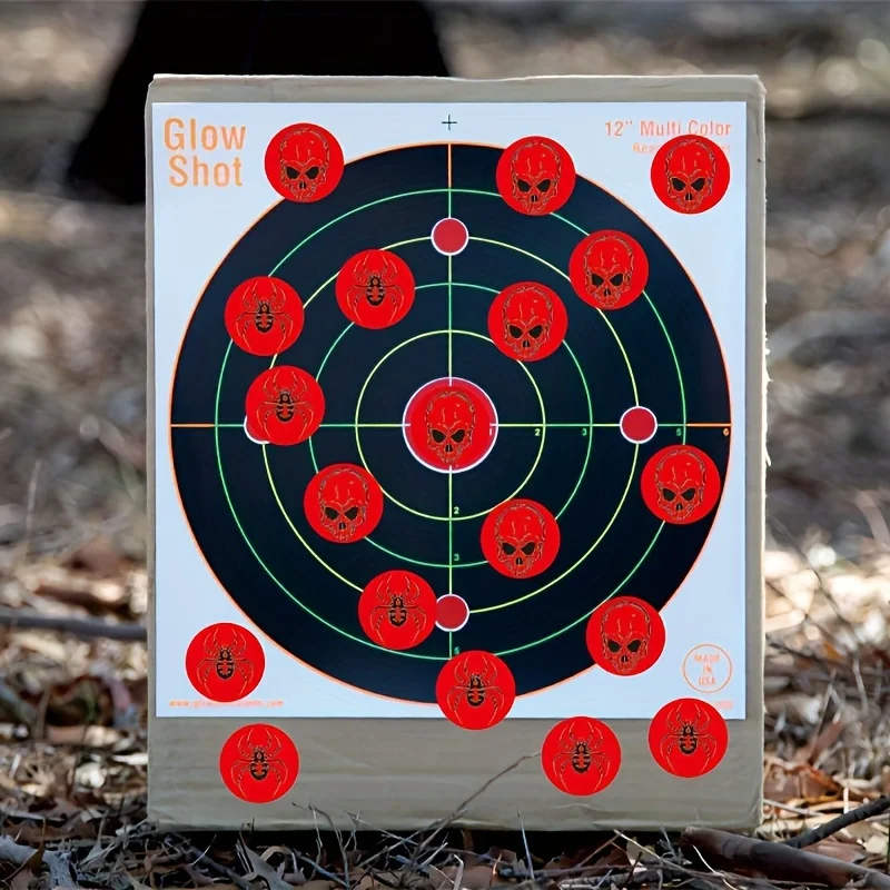 1000 pièces patchs adhésifs en papier cible crâne d'araignée de 1 pouce, étiquettes adhésives, autocollants de fournitures de formation cible de visée, étiquettes de couleur fluorescente, papier cible de pratique de précision, patchs en papier de cible de visée universels pour intérieur et extérieur