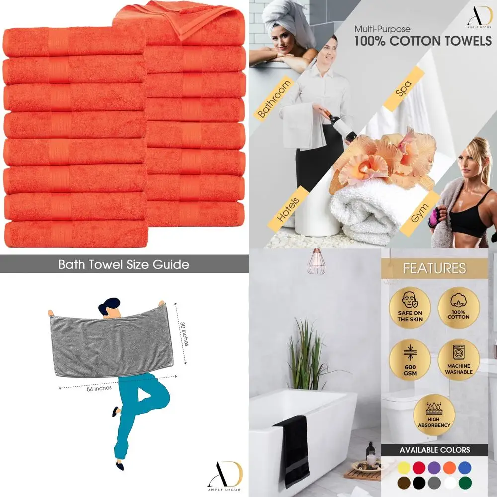 طقم مناشف حمام قطنية فاخرة مكونة من 16، 600 جرامًا، ناعمة ماصة بنسبة 100%، قابلة للغسل في الغسالة، معتمدة من Oeko-Tex، مناسبة للمنزل و #1