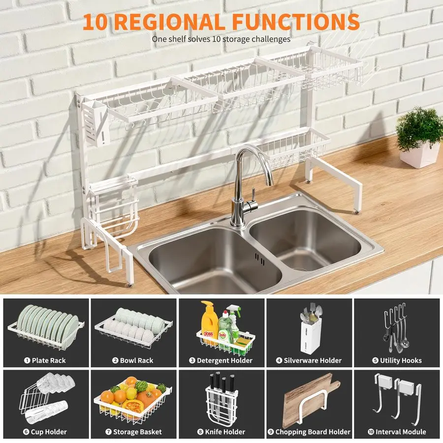 

Over The Sink Dish Drying Rack 2 Tier Large Extensible Dish Drainer Rack Kitchen Sink Organizer, 25.639.4 L x 12.4 W x 20.5 H, W