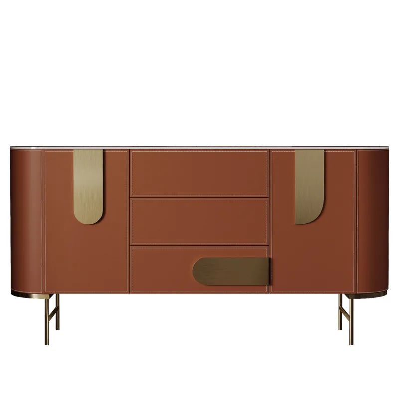 

Light luxury rock slab dining side cabinet, saddle leather foyer partition locker, solid wood double door three-pump locker