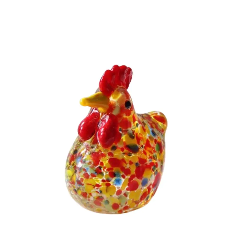 Hand Blown Glass Chicken Figurines Mini Colorful Crystal Rooster Statues Crafts Smooth Surface Cock Miniatures Photography Props