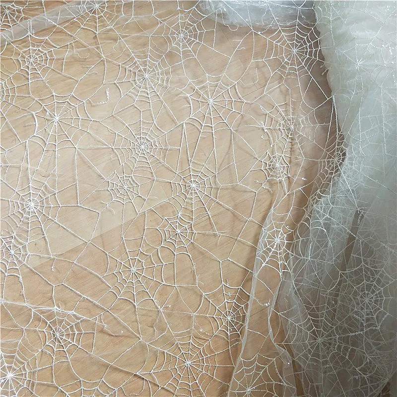Black and -White  Spider Web Sequins Lace Fabric  Wedding Dress Children\'s Wear Stage Clothing DIY Cloth RS4026