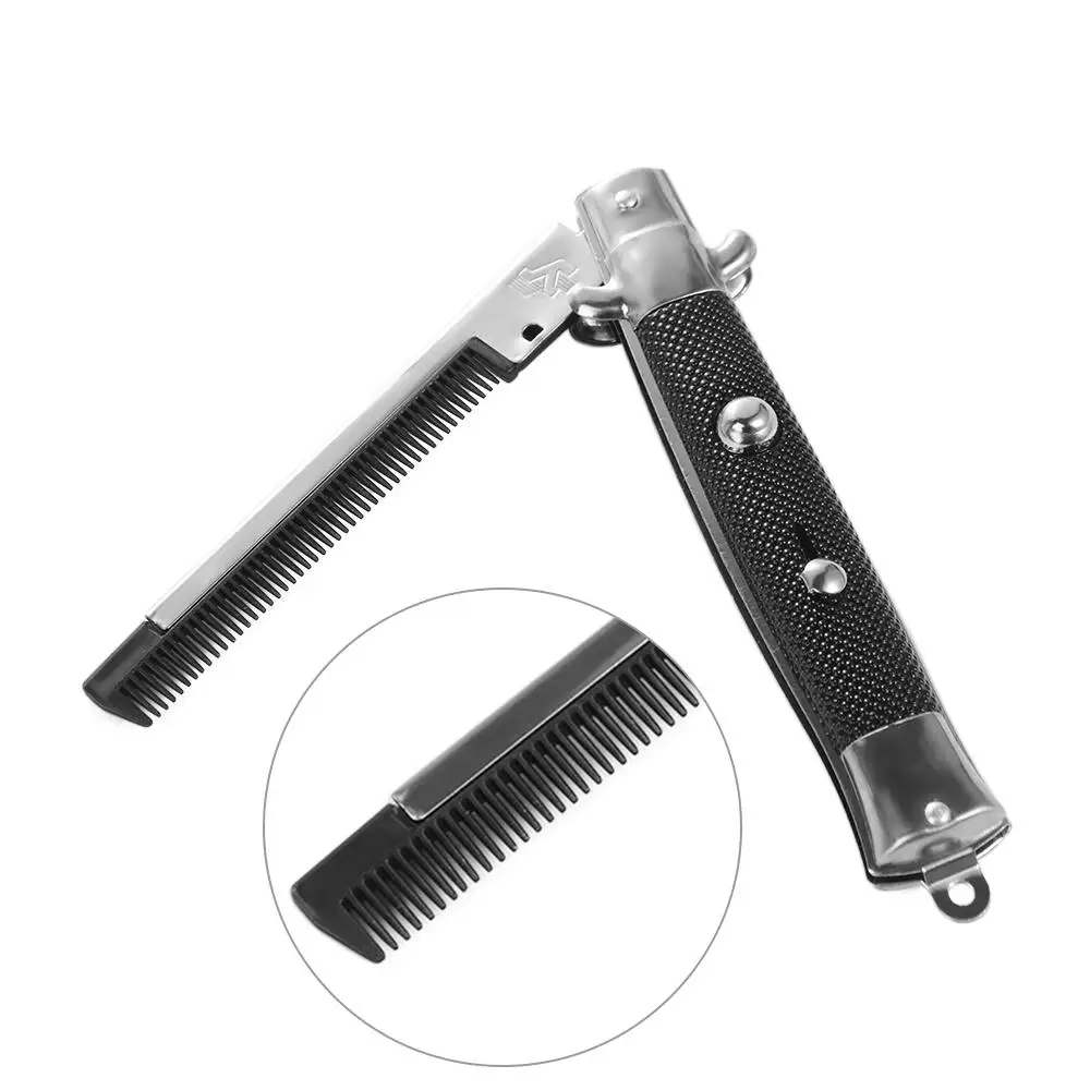 Steel Press Button Switch For Barbershop Pocket Clip Hair Styling  Accessories Folding Spring Comb Moustaches Comb