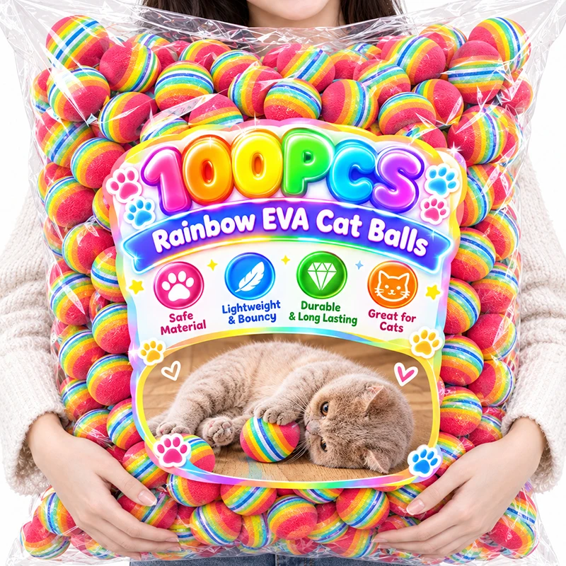 100/10PCS Pet Toy Balls Interactive Rainbow EVA Balls Cat Dog Training Toys Soft Automatic Jumping Balls Pet Playing Supplies