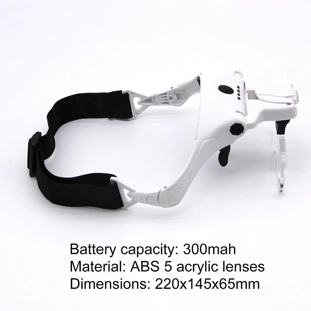 300mah Professional Magnifying Glasses with 5 Lens 1X-3.5X 4 LED Headband Magnifier Lamp USB Charging Jeweler Repair Loupe Craft