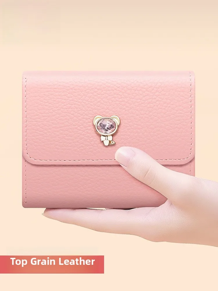 kangaroo-ladies-leather-wallet-soft-cowhide-fashionable-pink-coin-purse-card-holder-women's-handbag-sweet-lady-style