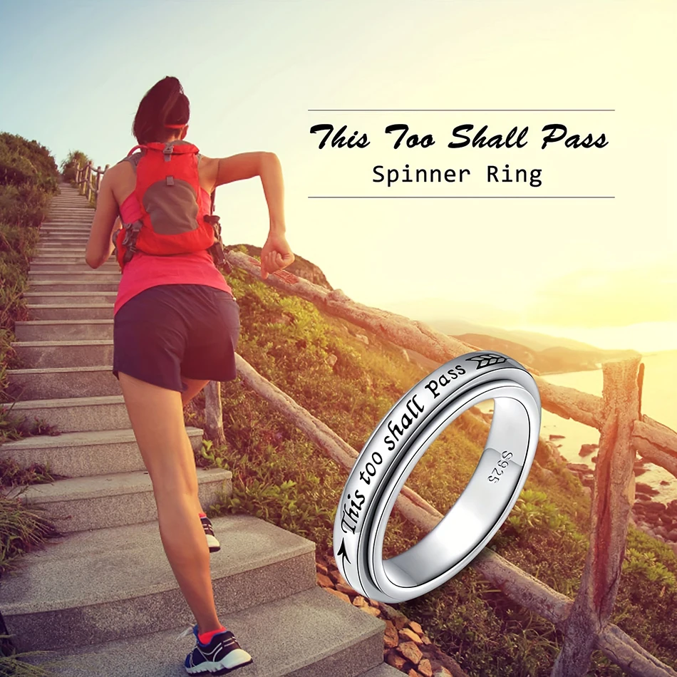 925 스털링 실버 회전 반지 - '이것도 지나갈 것이다' 문구, 6-10 미국 사이즈, 보헤미안 빈티지 스타일 여성 남성용 주얼리 이미지 4