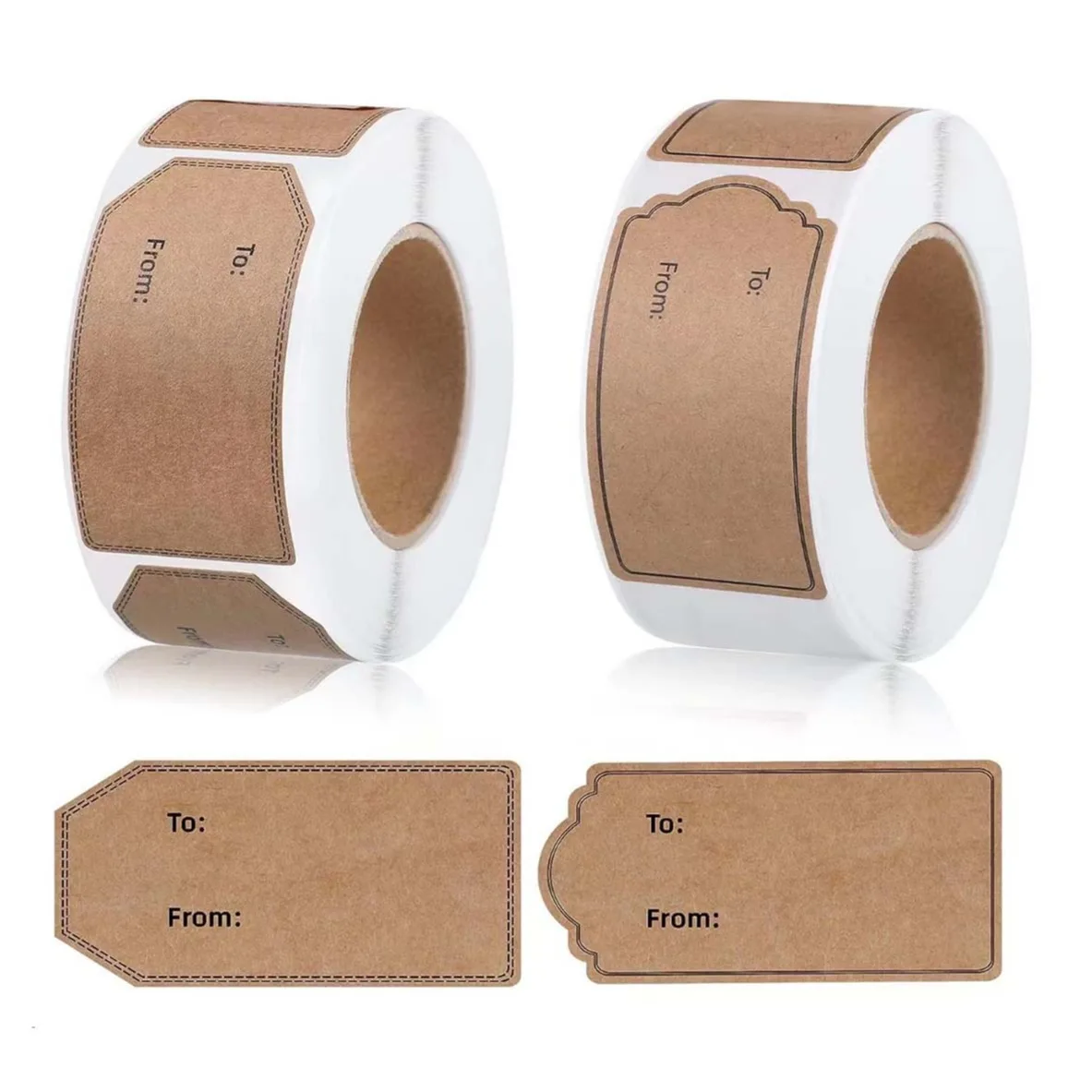 300 قطعة/لفة من ملصقات علامات الهدايا المصنوعة من كرافت البني الطبيعي مقاس 1.2 بوصة × 2 بوصة، ملصقات هدايا لاصقة من كرافت لديكور عيد الميلاد