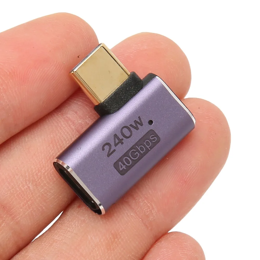 

2 шт. высокоскоростных угловых адаптеров USB-C (240 Вт, 8K 60 Гц, 40 Гбит/с) с подсветкой LED, USB-C Female-Female, для ноутбуков