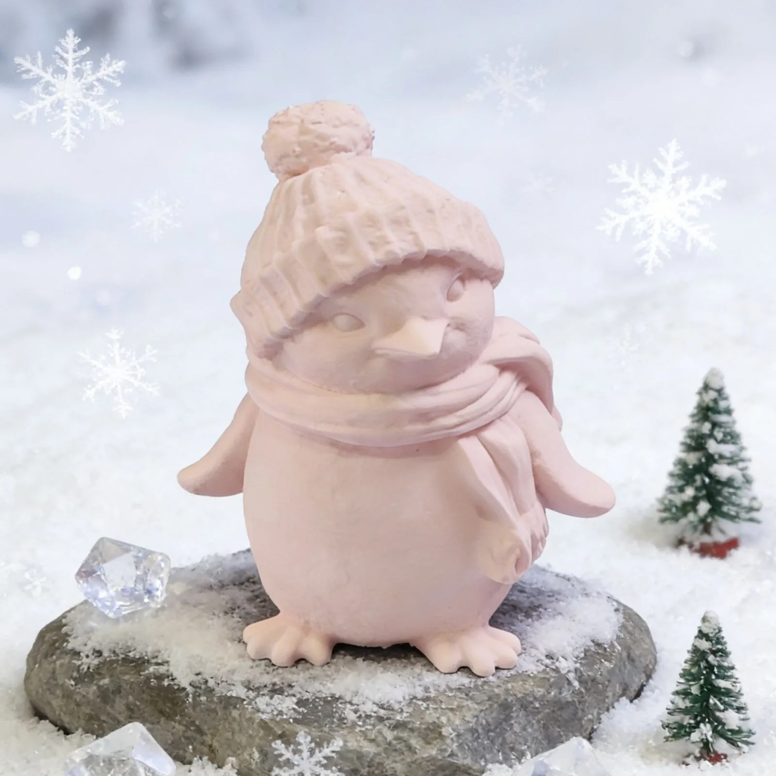Adorable Hat Scarf Penguin Silicone Mold DIY Candle Gypsum Ornament Candlestick Home Decor Mould