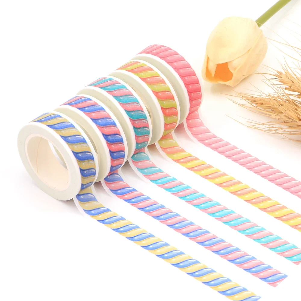 1pcs Decorative Colorful Candy Washi Tapes PLANNER Adhesive Stickers Masking Tape Cute Stationery 15mm*10m