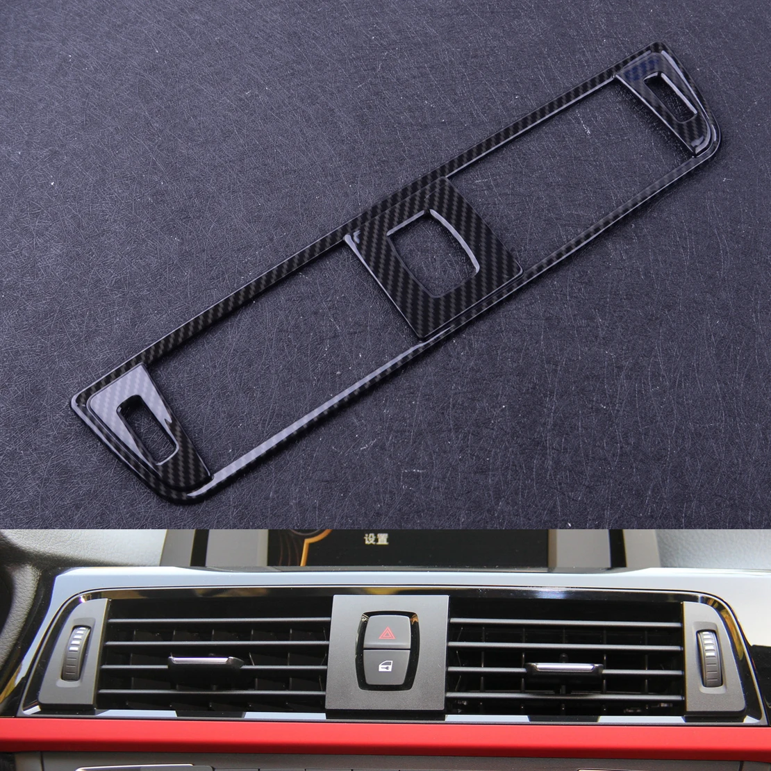 beler Carbon Fiber ABS Car Central Air Vent Outlet Frame Cover Trim Fit For BMW 3 4 Series F30 F34 GT 2014 2015 2016 2017