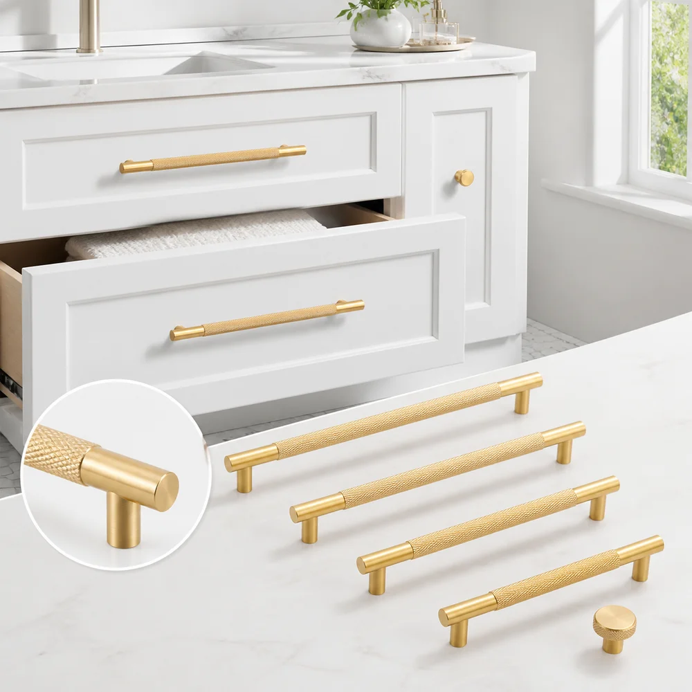 Modern Gold Color Furniture Handle Long Pull Aluminum Alloy Cabinet Handles Knurled DIY Friendly Drawer Handles Cupboards