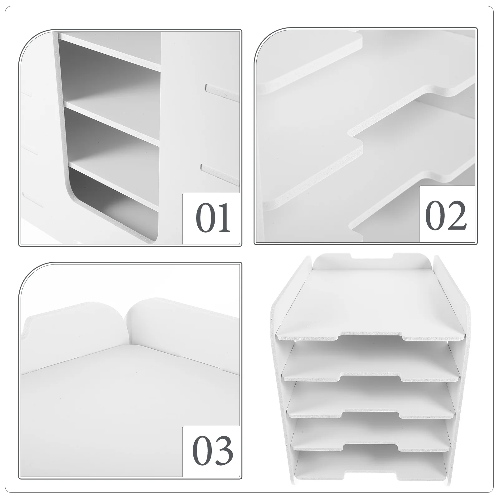 

5 Layer White Desktop File Holder Document Organizer Wood Plastic Storage Rack A4 Files Folder Holder