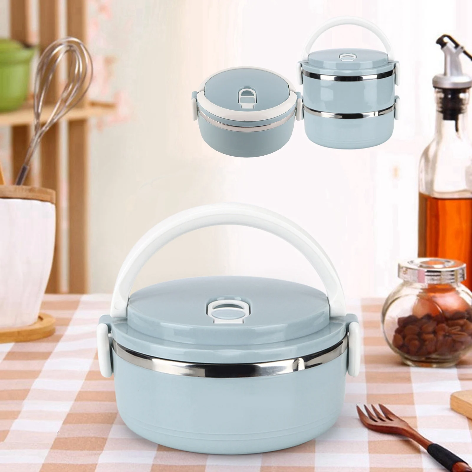 Bento Box Food Container Lunch Box Stainless Steel Lunch Box Portable Stainless Steel Blue Rice Noddles Lunch Box Food Container