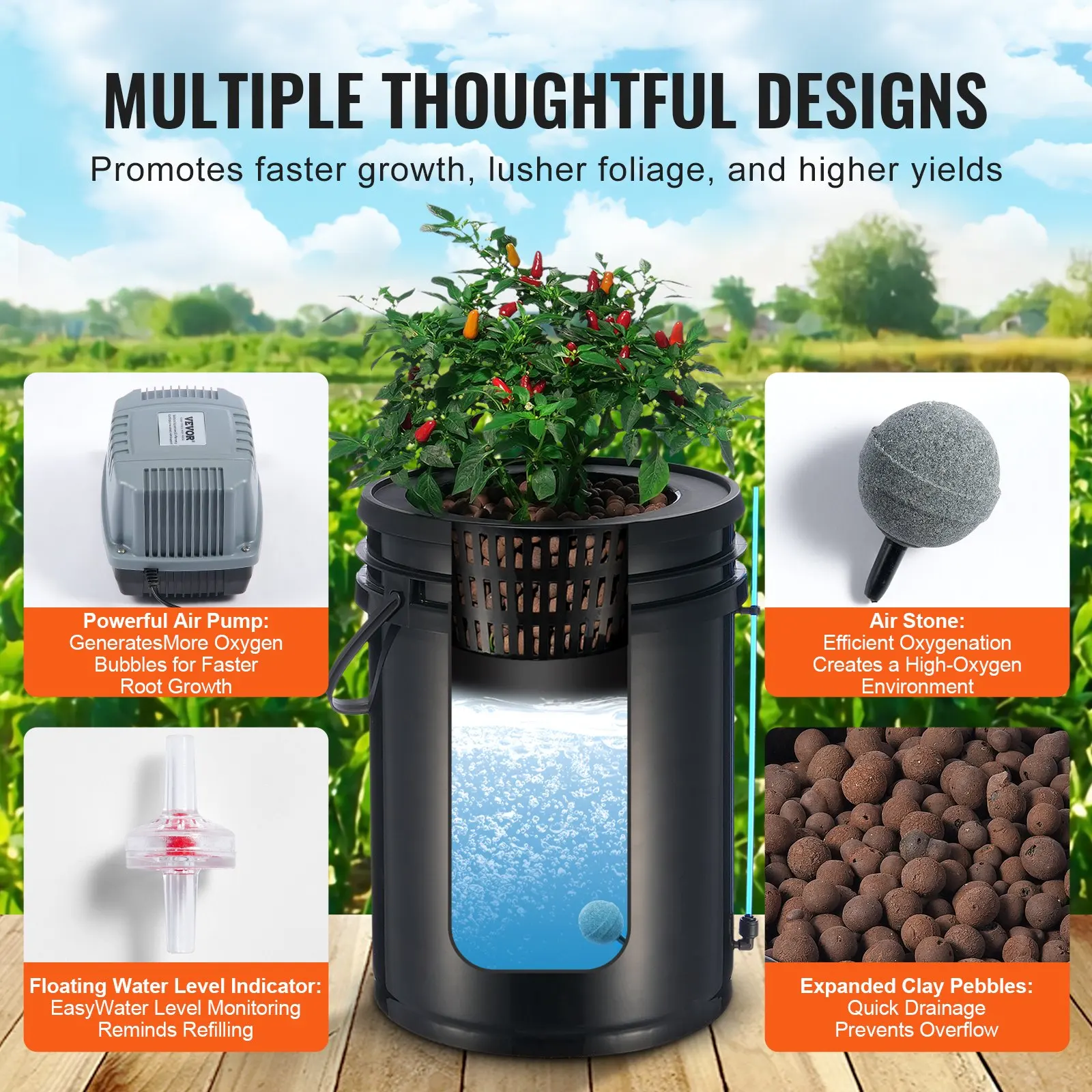 DWC Hydroponics Grow System Deep Water Culture With Top Drip 4 Buckets