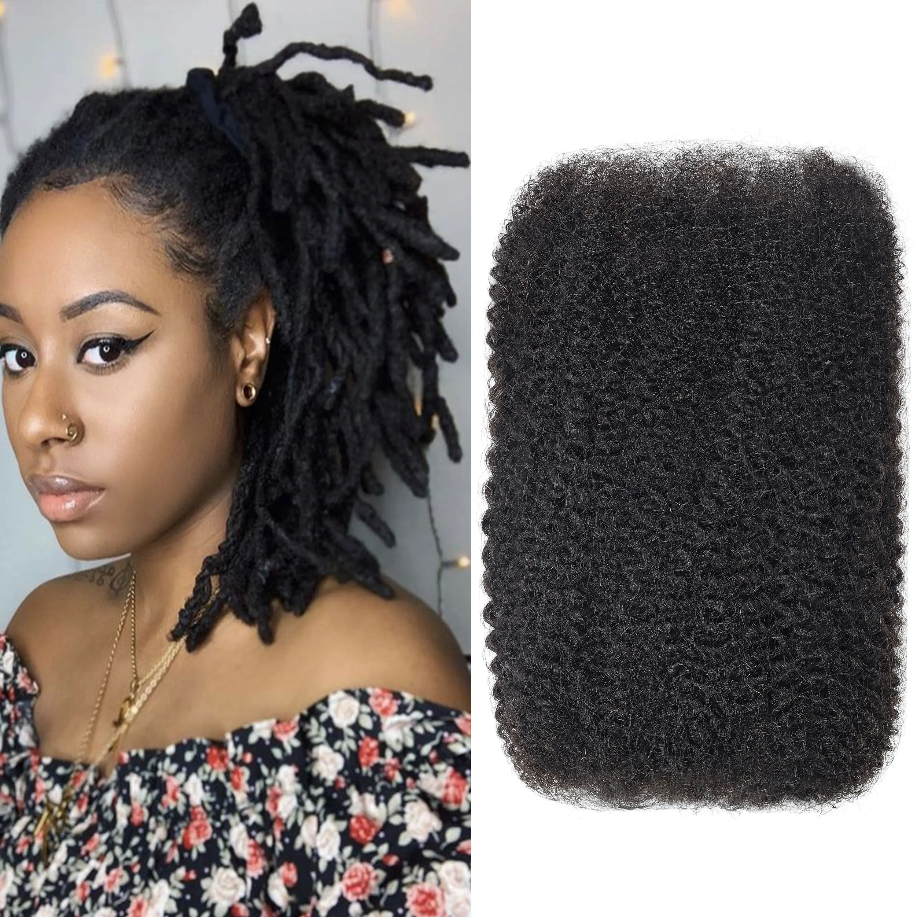 ANNA 50g/pack Easy to Install 100% Human Hair Afro Kinky Pre-stretched Bulk Hair for Natural Hairstyle/ Daily Use/ Natural Look
