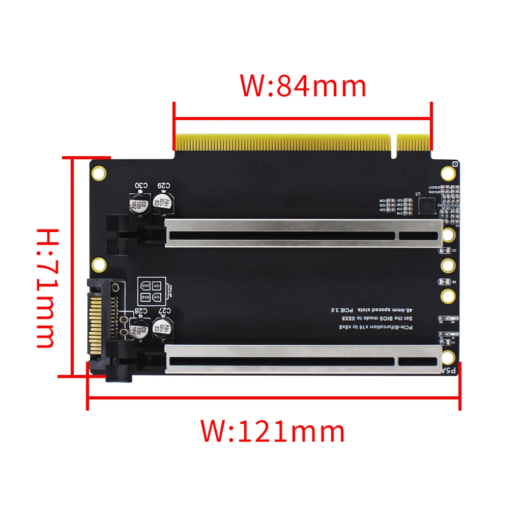 XT-XINTE PCIe 3.0 x16 to X8X8 Expansion Card PCIe-Bifurcation Gen3 x16 to x8x8 40.4mm Spaced Slots with SATA Power Interface