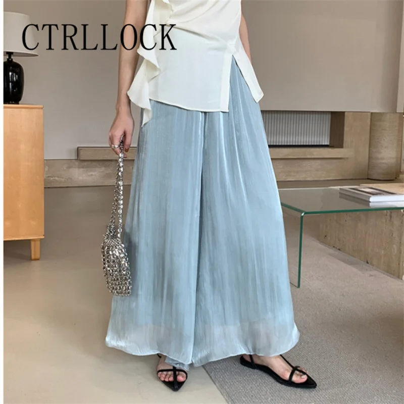 

CTRLLOCK High Waist Loose Women Wide Leg Pants Casual Pleated Mesh Layers Pants