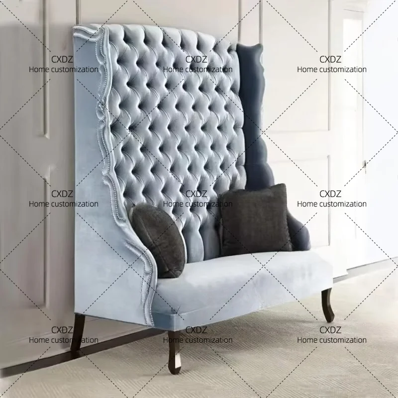 XXNew solid wood fabric restaurant sofa chair hotel studio club pull buckle high back leisure card seat