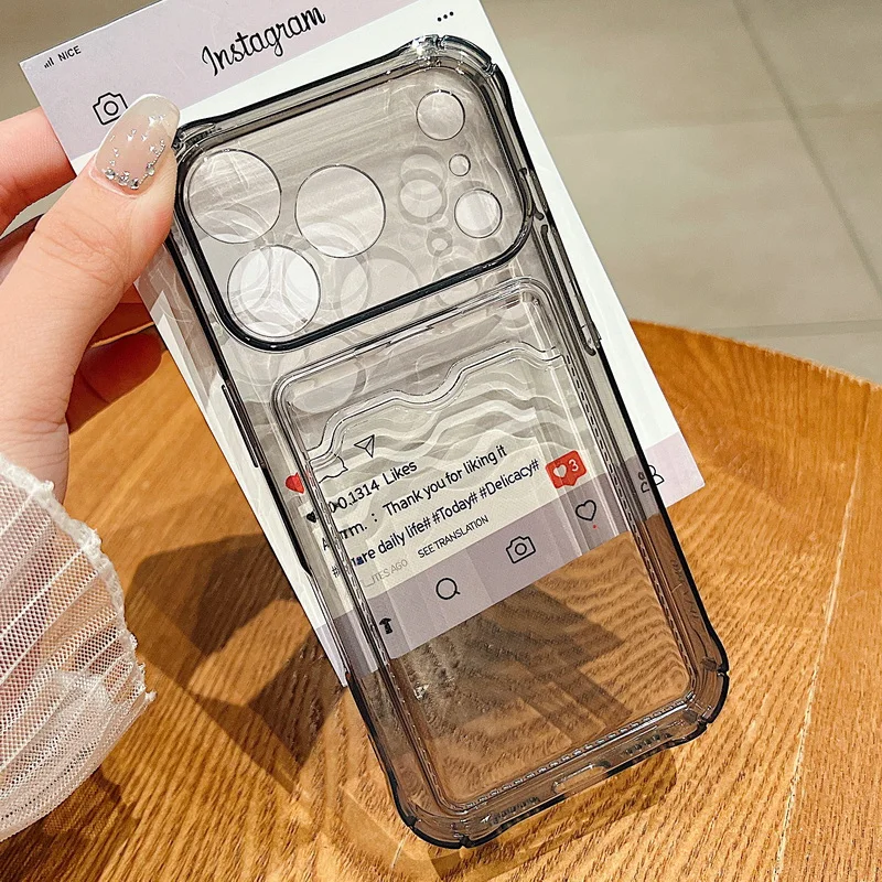 Handyhülle mit Kartenfach für iPhone 17e 18 17 16 15 Pro Max 14 13 Pro 16e 12 11, Stoßfeste Transparente Silikon-TPU-Abdeckung