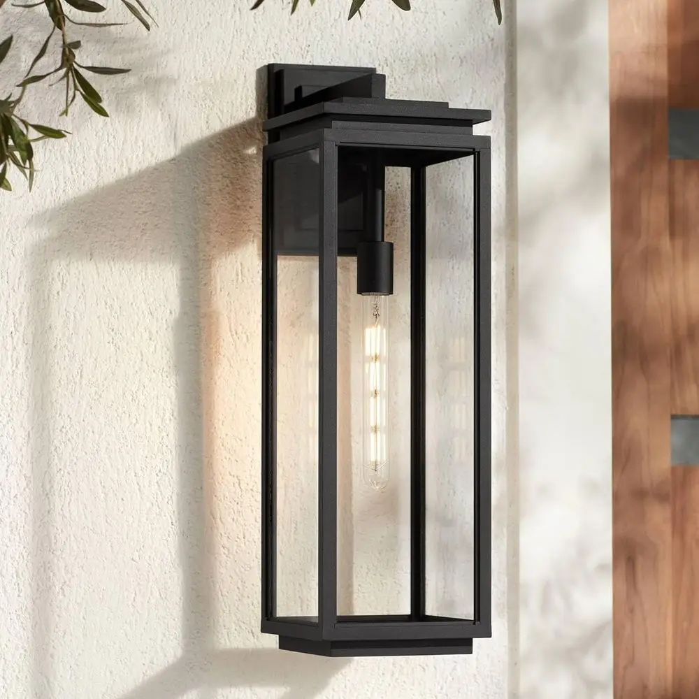 

24 Outdoor Wall Light Fixture with Edison Bulb, Weatherproof, Matte Black, Clear Glass Shade for Porch and Front Door