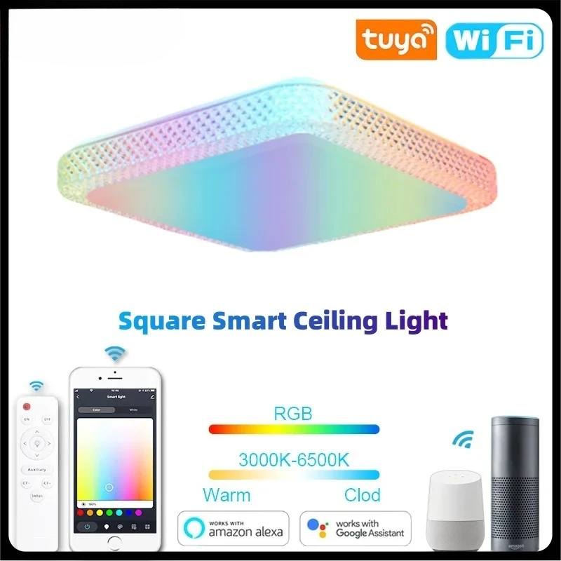 Smart Square LED Ceiling Light RGB Remote Dimming Alexa Google Voice Control Bedroom home Decoration Lighting Fixtures
