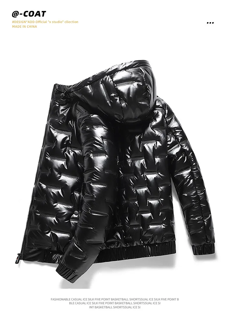 NONEAIR Mens Thick Warm Glossy Black Jackets Outwear Men's Clothings Winter Hooded Parkas Men Windbreaker Fashion Thermal Coats