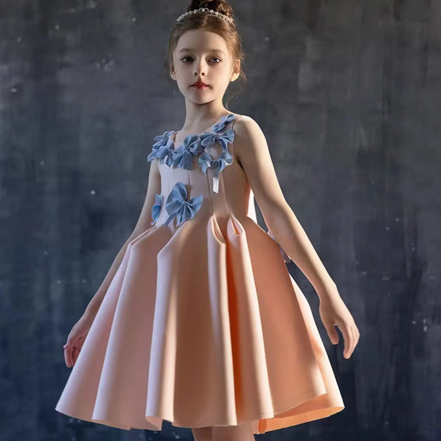 

Jill Wish Elegant Dubai Pink Girl Dress with Bow Kids Wedding Birthday Holiday Party Pageant Gown 2025 J370