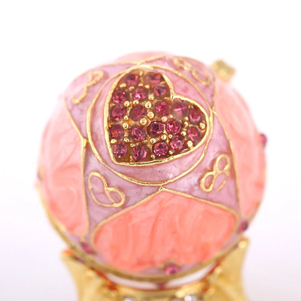 

Egg Shaped Jewelry Box Pink Metal Crafts Rhinestone Desktop Decoration Creative Jewelry Container Necklace Ring Watch Organizer