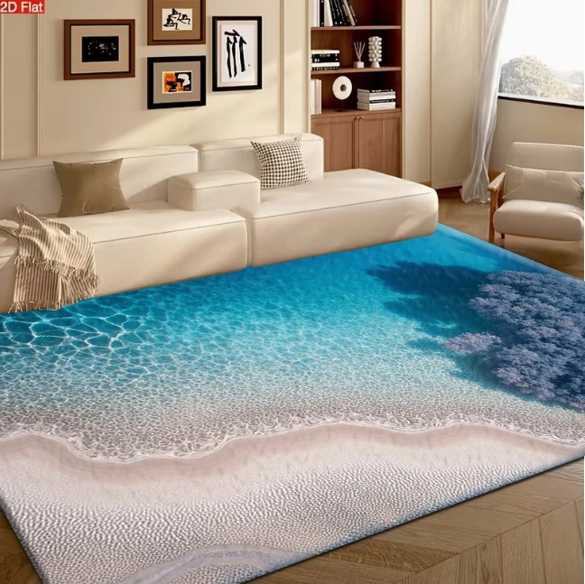 Aerial View Tropical Beach Ocean Forest Carpet Flooring, Natural Seascape Non-Slip Floor Rug for Living Room Bedroom Home Decoration