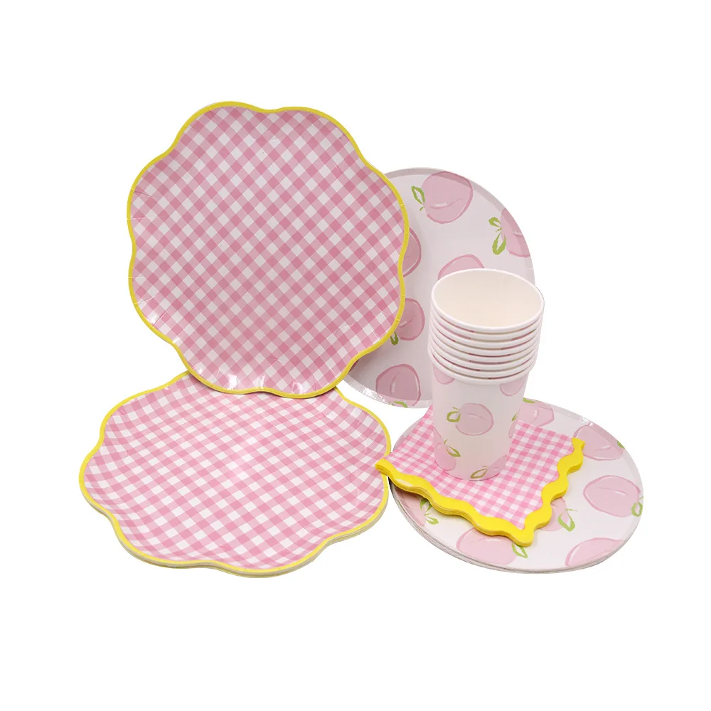 1set Plaid Disposable Tableware Colorful Checkered Paper Napkin Candy Bags For Easter Spring Birthday Party Decoration Supplies