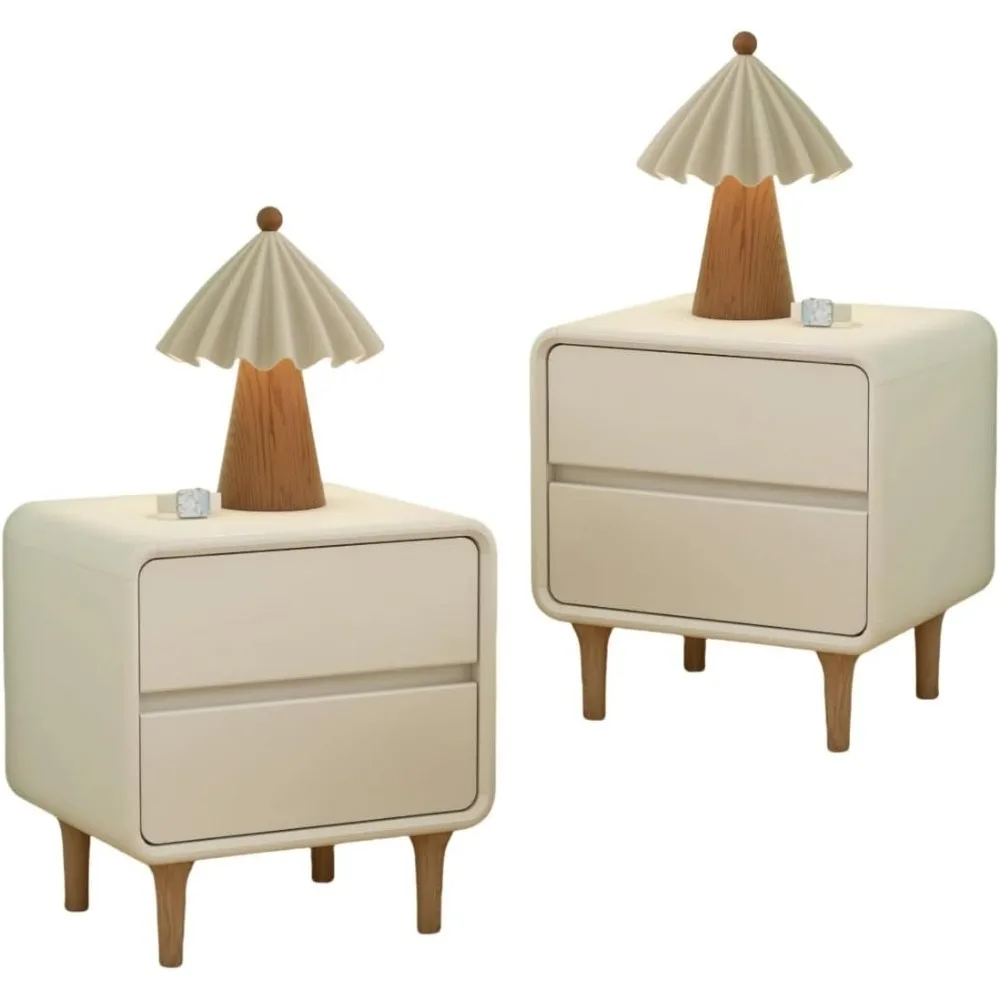 

pair of mid-century modern solid wood nightstands with two drawers, compact wooden bedside tables