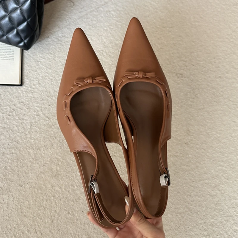 

Eilyken Spring Elegant Butterfly-knot Buckle Strap Woman Pumps Fashion Slingbacks Thin Low Heels Party Wedding Shoes